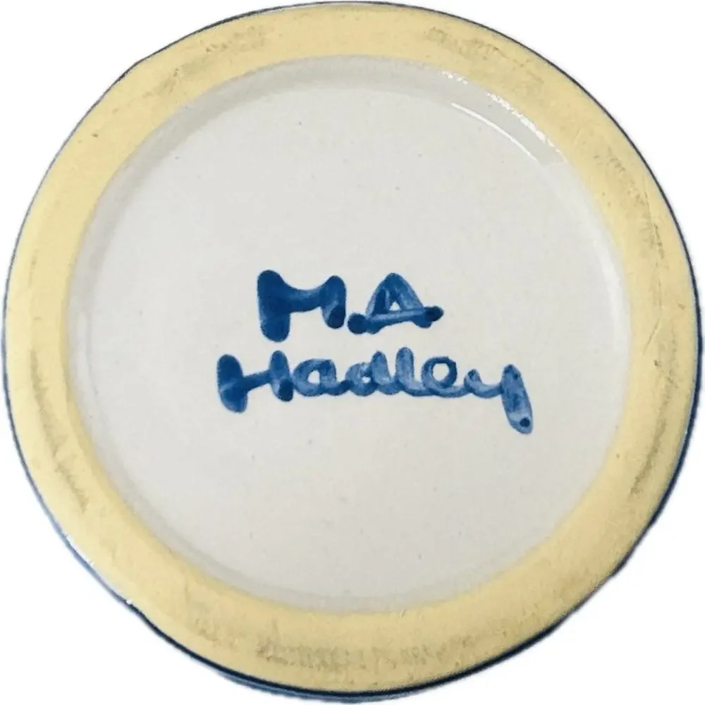 M. A. Hadley Pottery Triple Candlestick‎ Holder Chipped